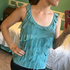 Teal ruffled tank